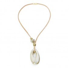 LONG NECKLACE WITH BEIGE CERAMIC (GOLD)